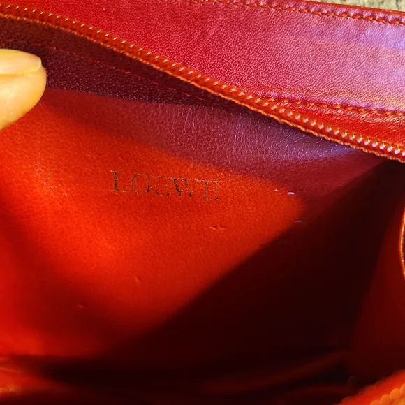 Loewe Red Leather Mini Clutch w/Gold Logo Branded Zipper Pull Charm Clutches & Wristlets
